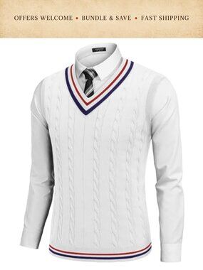 Men's V Neck Cable Knit Sweater Vest Sleeveless Pullover Casual